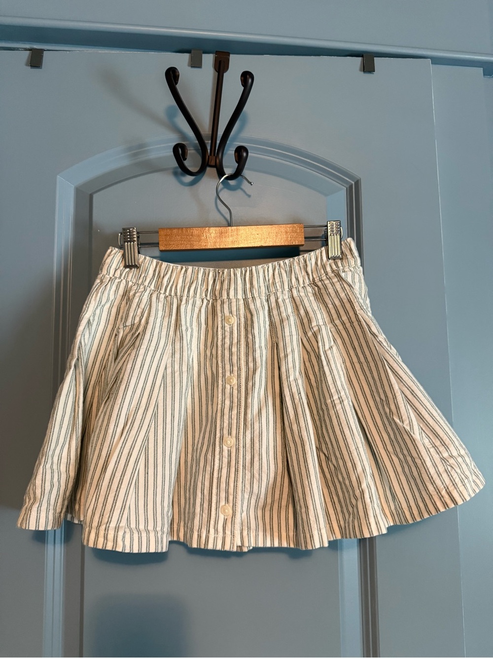 Aerie Striped Button-Front Mini Skort - White/Green
